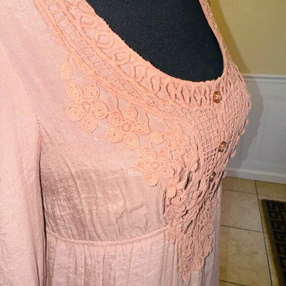 Anthropologie Blue Bird Boho Peasant Babydoll Crochet Lace M Cottage Dusty Rose - Picture 11 of 15
